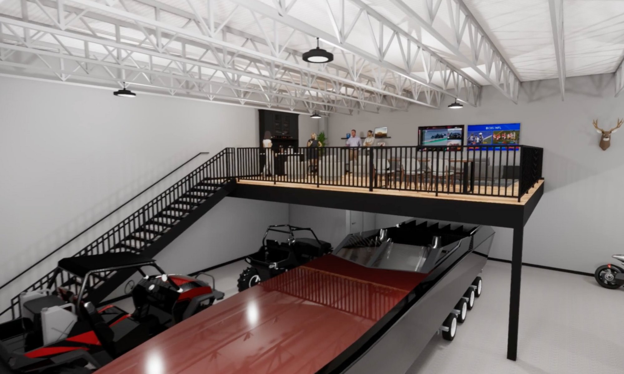 Finished FlexCave interior with mezzanine